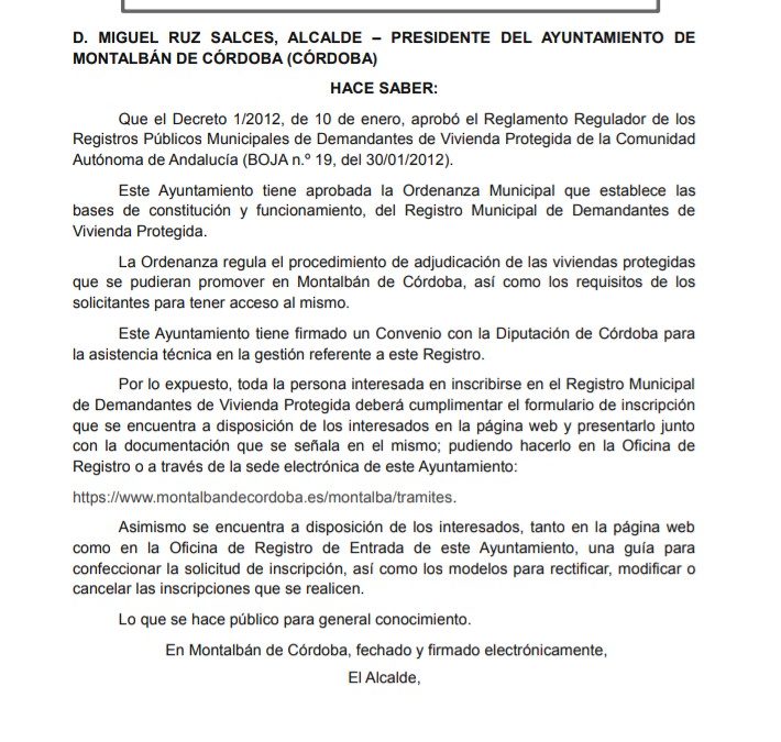 REGISTRO MUNICIPAL DE DEMANDANTES DE VIVIENDA PROTEGIDA DE MONTALBÁN DE CÓRDOBA